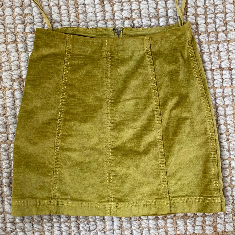 Free People Femme Chartreuse Velvet Mini Skirt